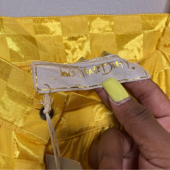 NEW Jen's Pirate Booty Top XS Yellow Checkered Square Neck Satin Feminine Legacy - Picture 5 of 6